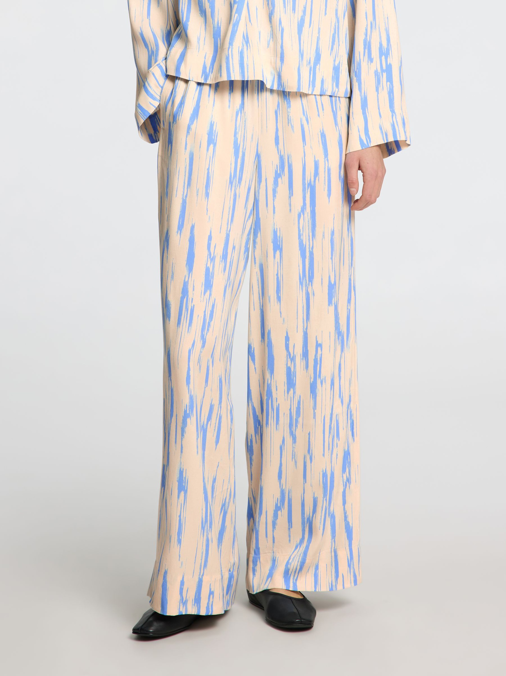 PRINT VISCOSE WIDE LEG BROEK, Birch, highres