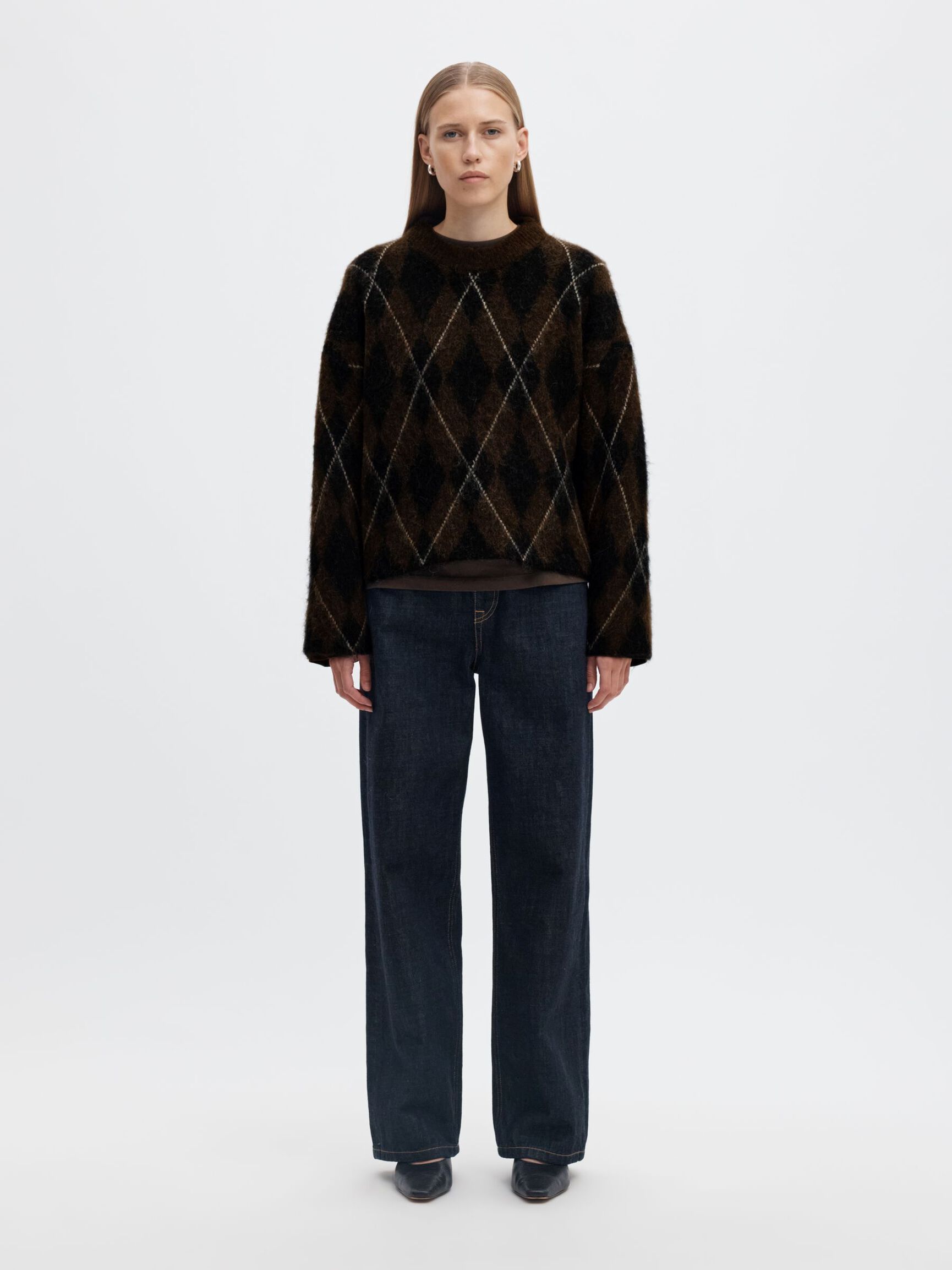 ARGYLE KNITTED JUMPER, Delicioso, highres
