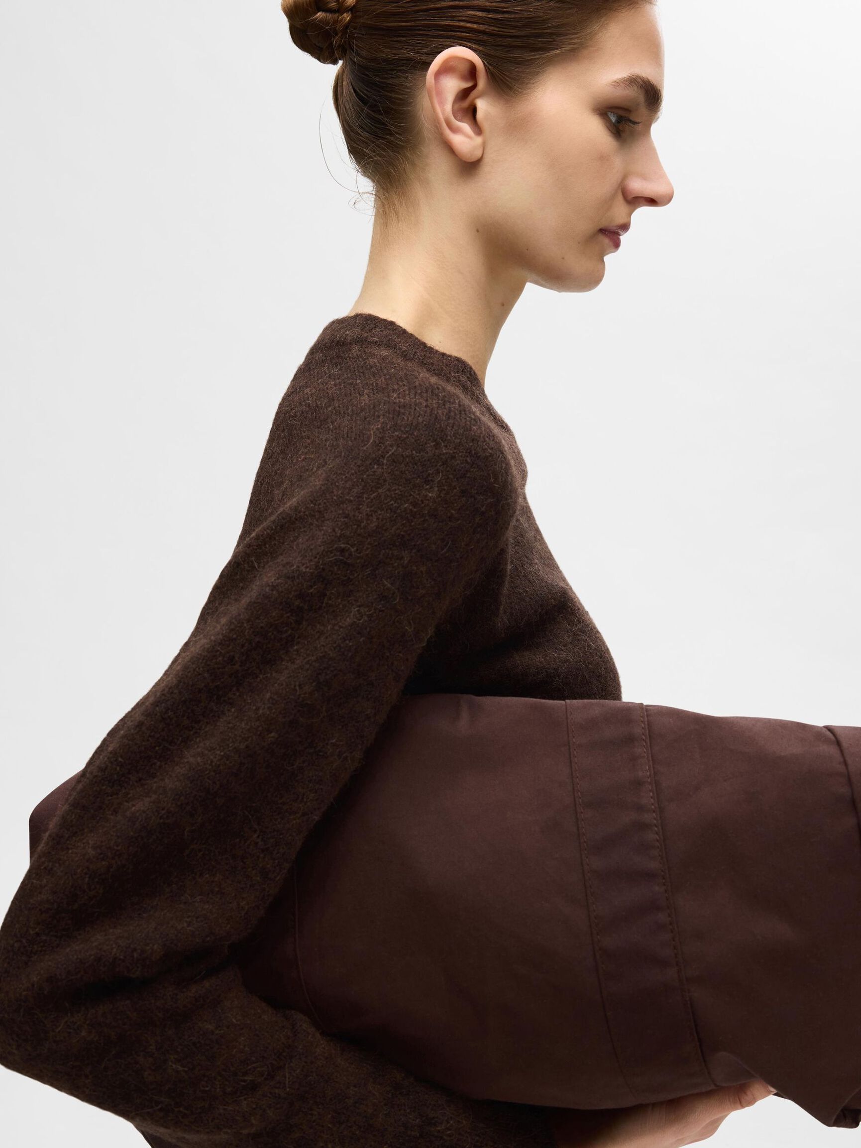 LONG-SLEEVED KNITTED JUMPER, Coffee Bean, highres