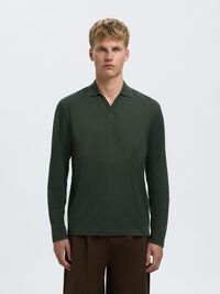 COTTON BLEND POLO SHIRT, Deep Forest, highres
