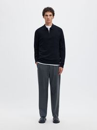 KNITTED LONG-SLEEVED POLO, Navy Blazer, highres