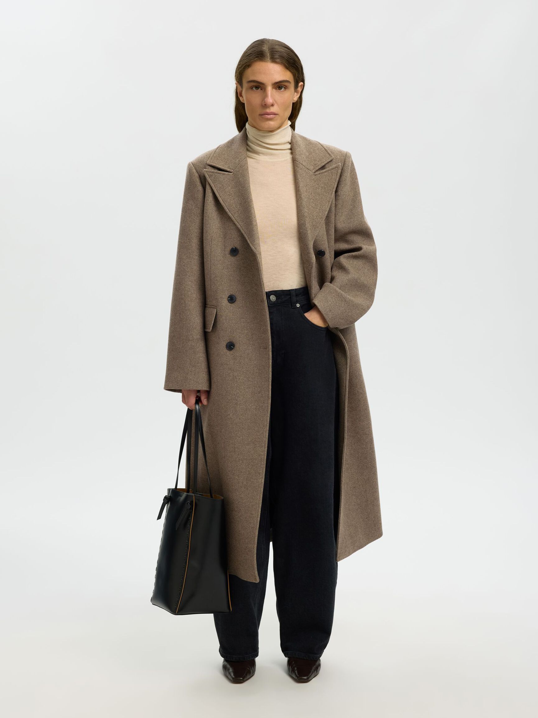 WOOL BLEND COAT, Chocolate Chip, highres