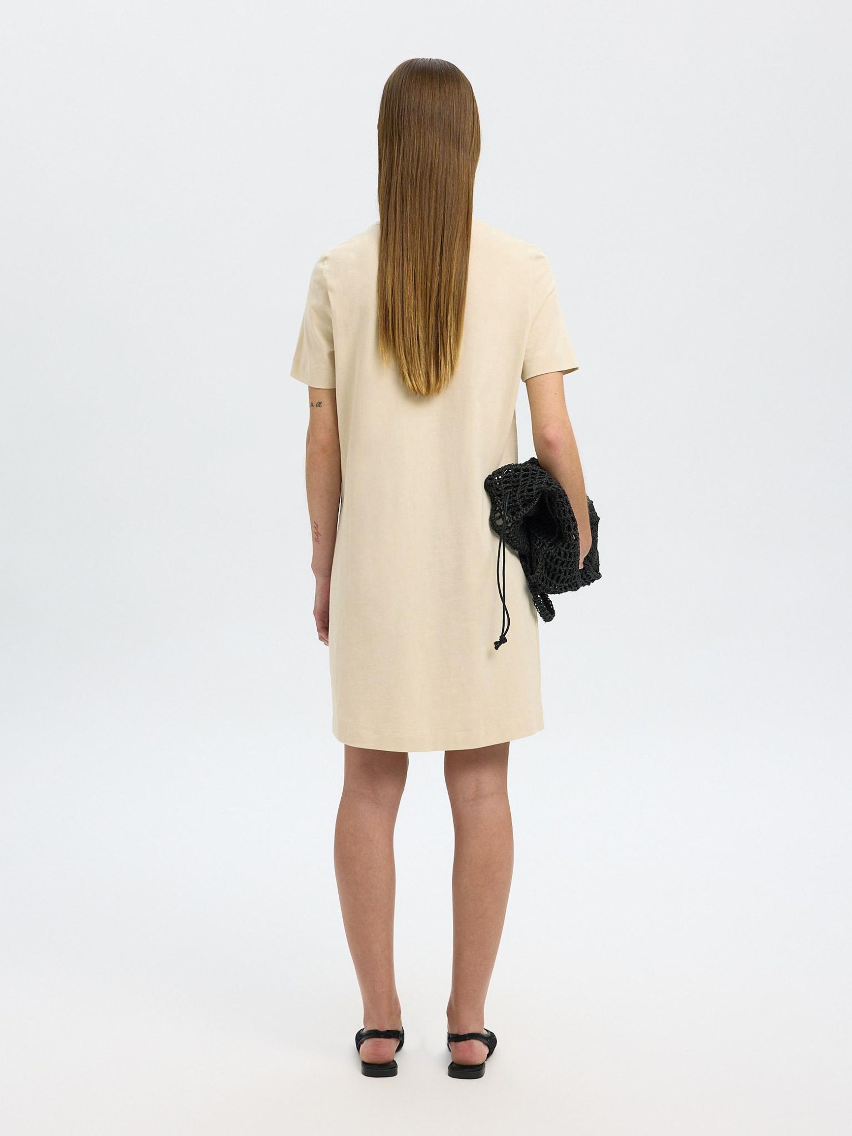 KORTE MOUWEN MINI JURK, Birch, highres