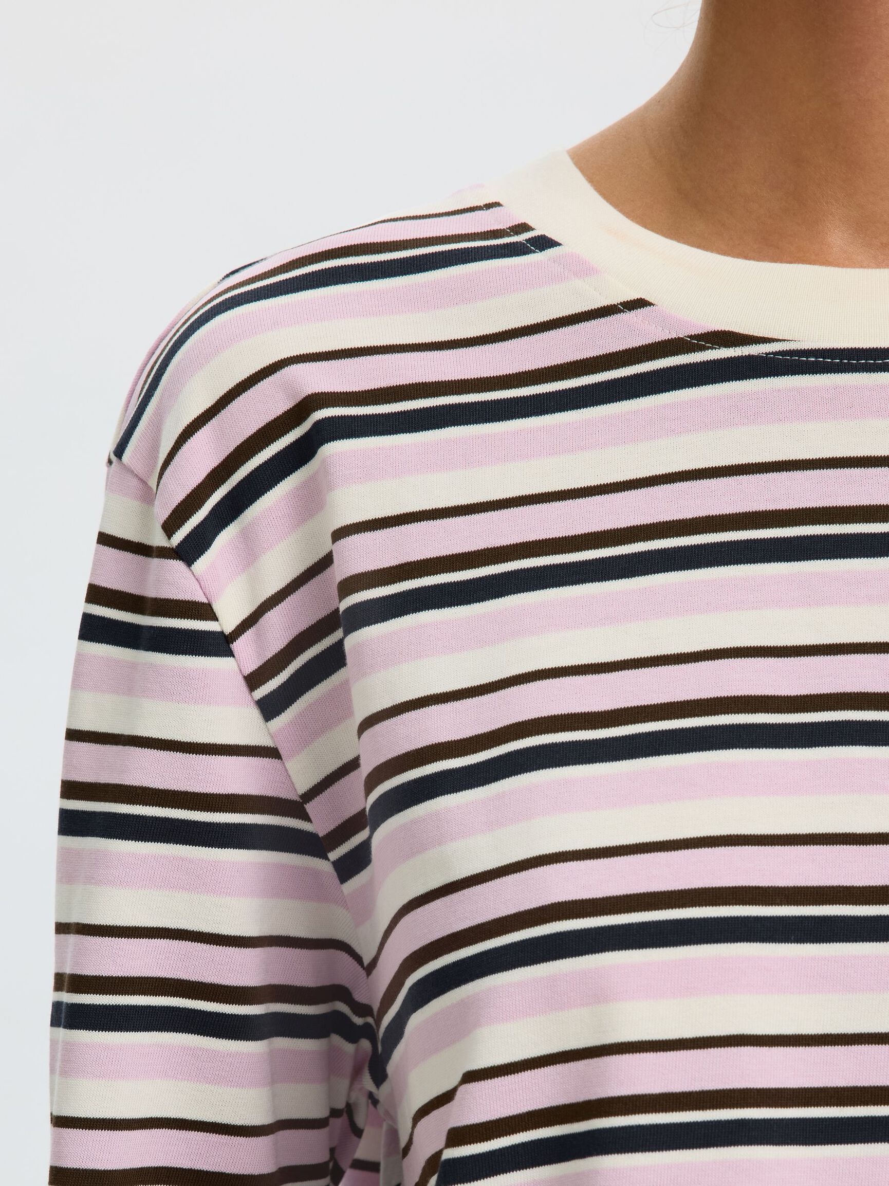 GESTREEPT T-SHIRT MET LANGE MOUWEN, Winsome Orchid, highres