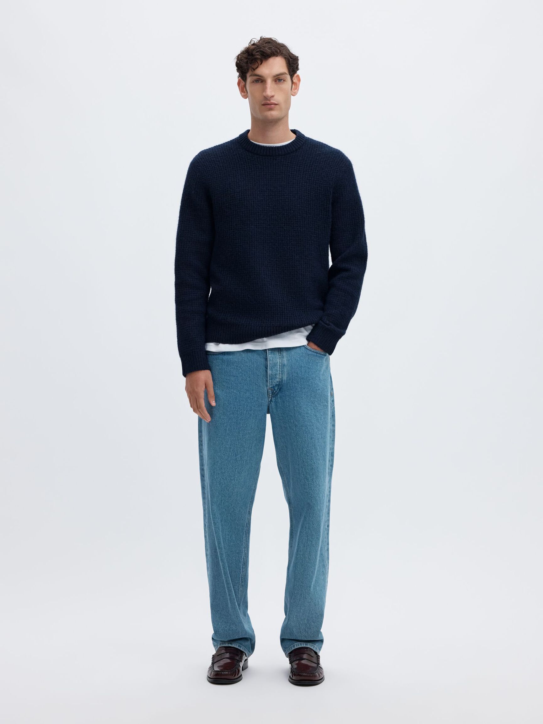 WAFFLE KNIT JUMPER, Navy Blazer, highres