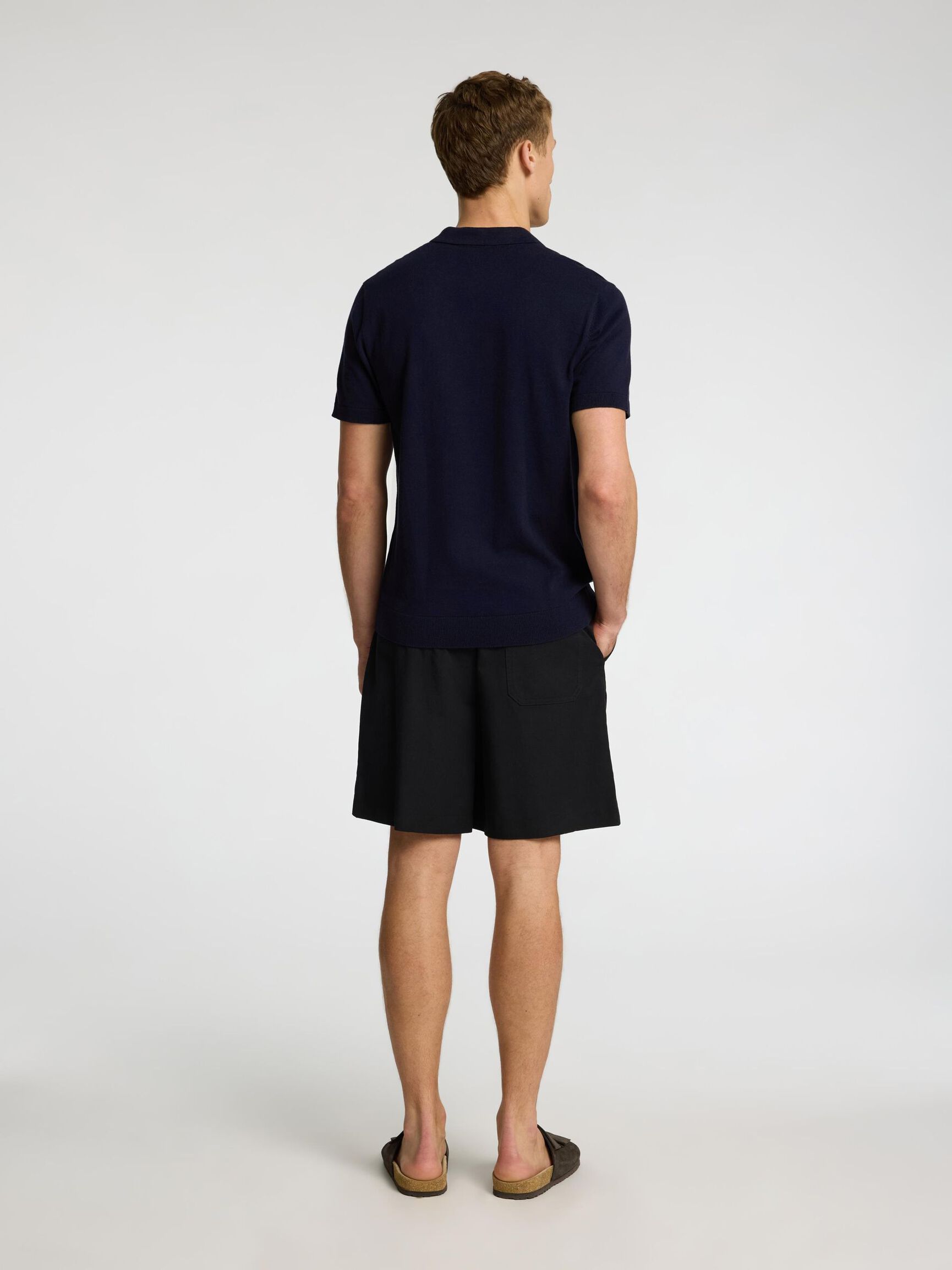 KNITTED POLO SHIRT, Navy Blazer, highres
