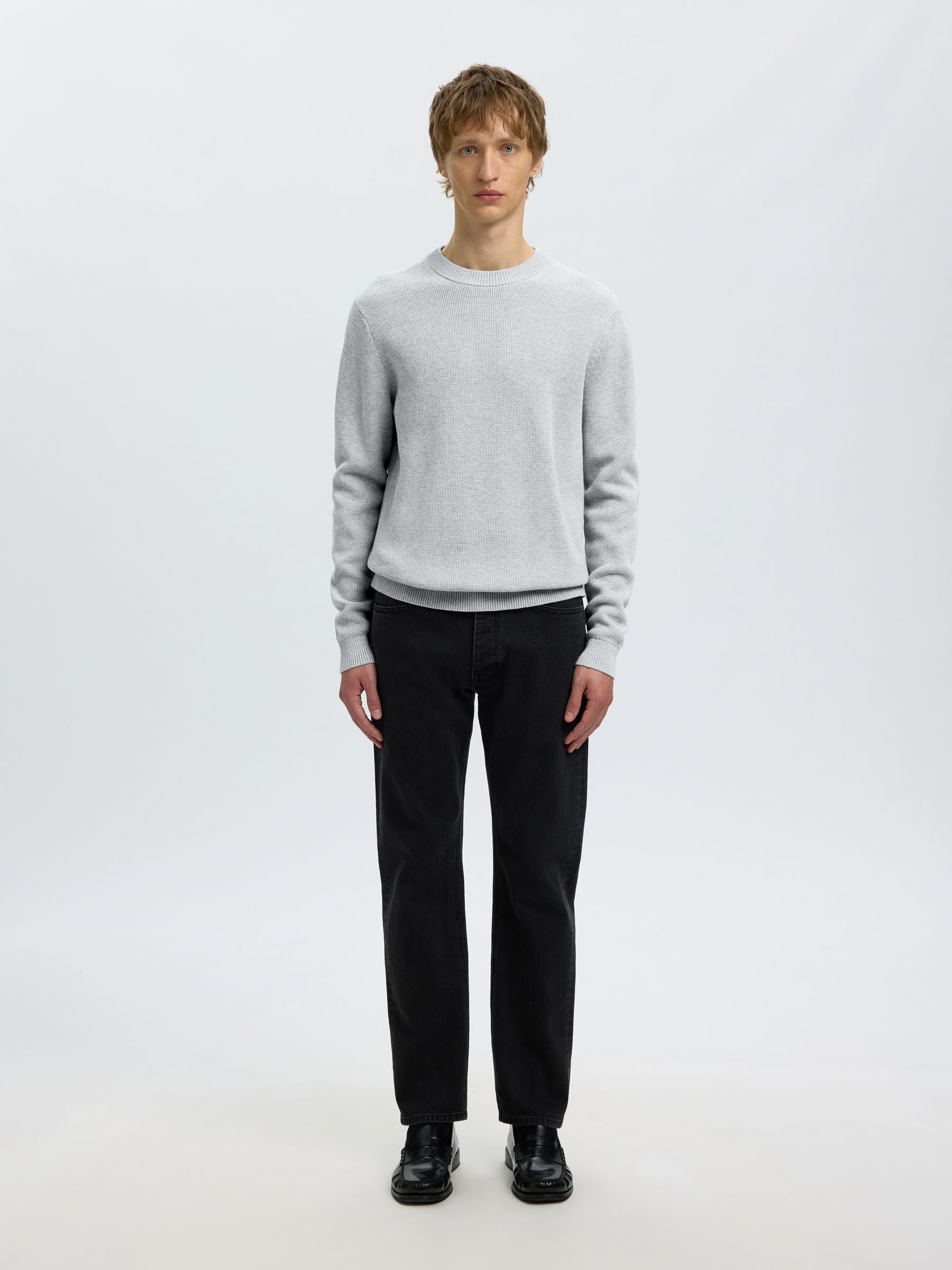 CREW NECK PULLOVER, Light Grey Melange, highres