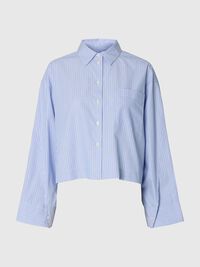 COTTON  CROPPED SHIRT, Dark Sapphire, highres