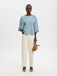 VISCOSE BLOUSE MANCHES 3/4, Dusty Blue, highres