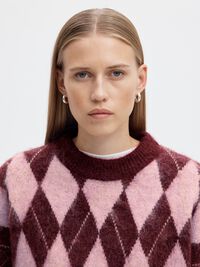 ARGYLE KNITTED JUMPER, Tawny Port, highres