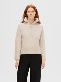 EN LAINE MÉLANGÉE AVEC FERMETURE ÉCLAIR PARTIELLE PULLOVER, Birch, highres