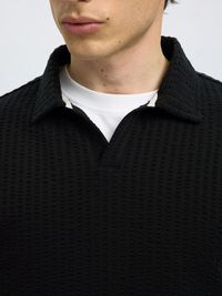 COTTON POLO SHIRT, Black, highres