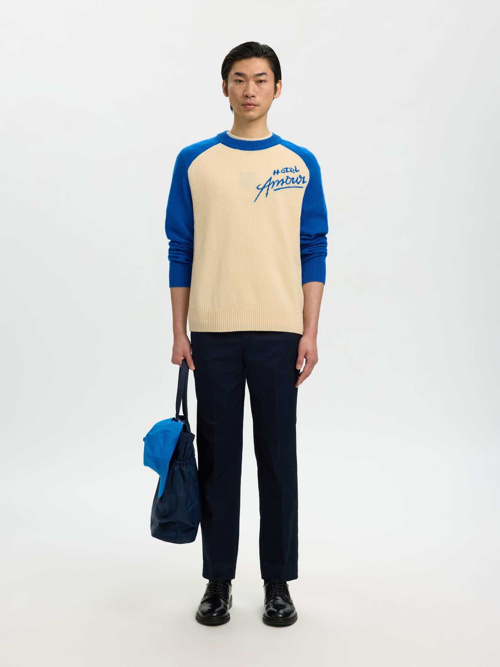 RELAXED FIT STRIKKET PULLOVER, Victoria Blue, highres
