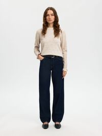 WOOL BLEND RUFFLED SLEEVE PULLOVER, Birch, highres