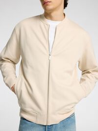JERSEY SWEAT-CARDIGAN, Oatmeal, highres
