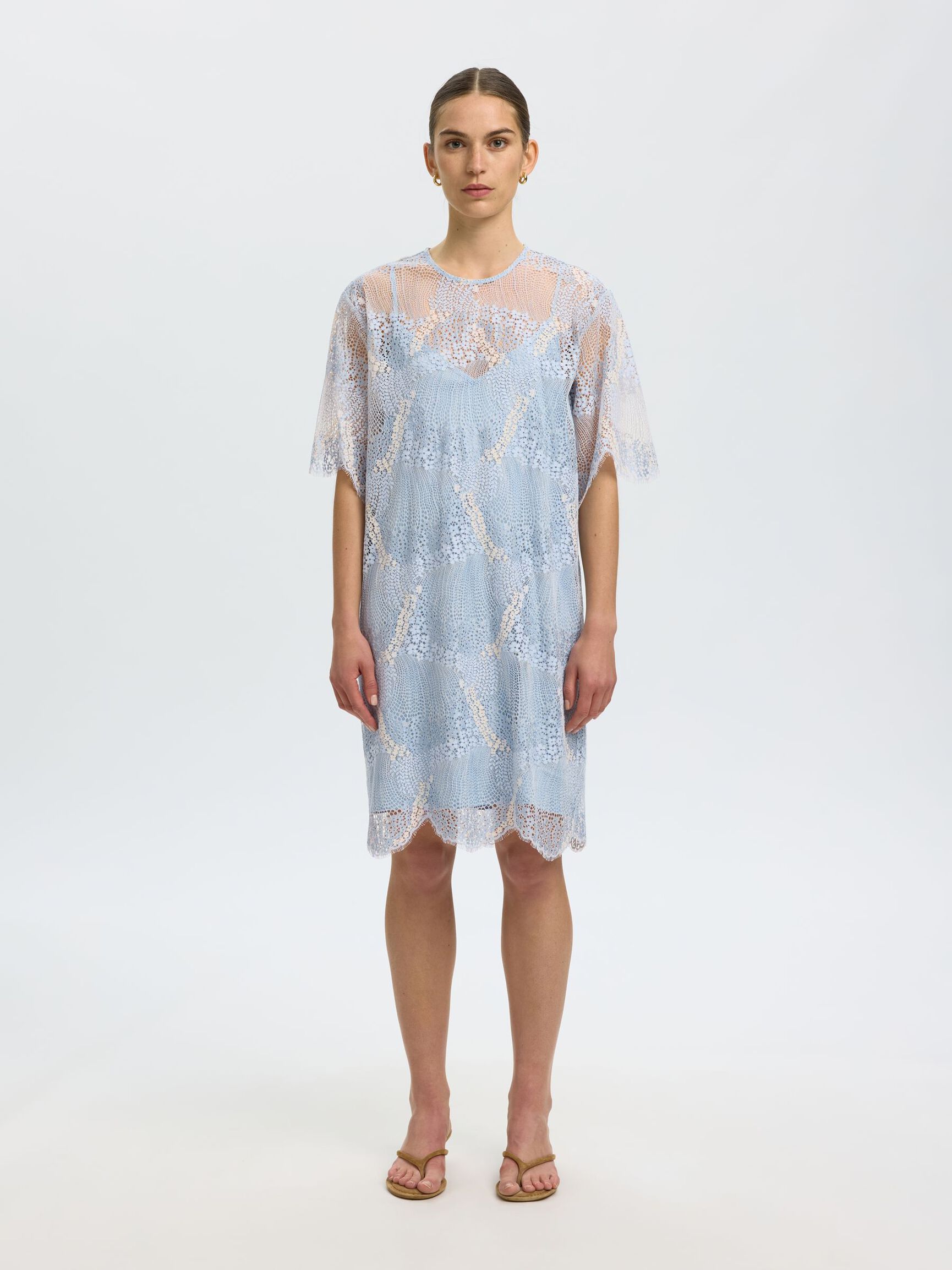 LACE MINI DRESS, Cashmere Blue, highres