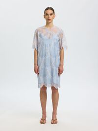 LACE MINI DRESS, Cashmere Blue, highres