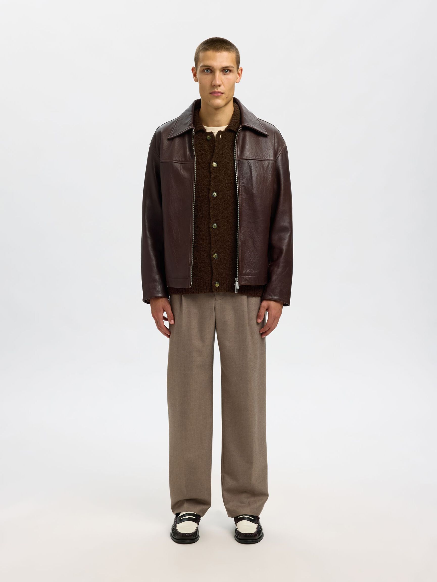 WOOL BLEND KNITTED CARDIGAN, Demitasse, highres