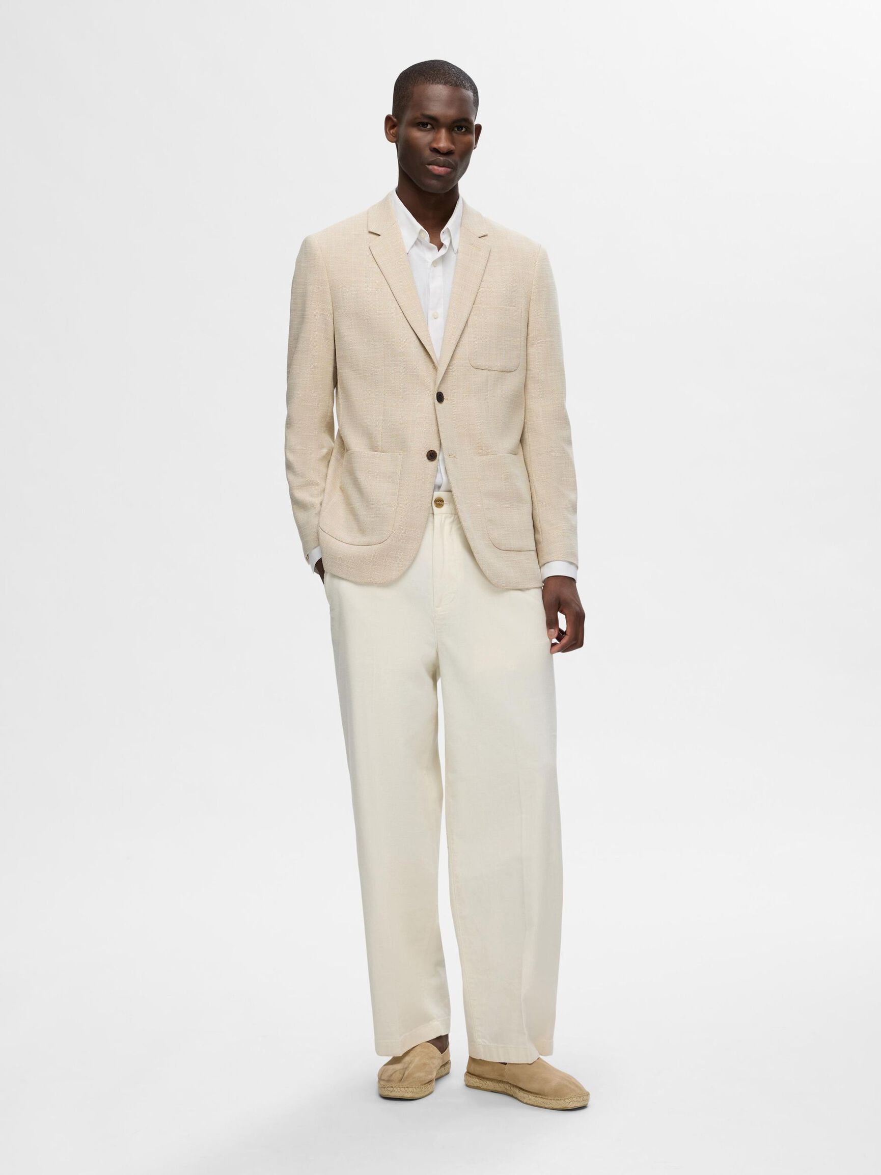 VISCOSE BLEND SLIM FIT BLAZER, Oatmeal, highres