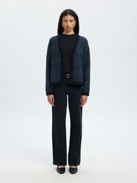 WOOL BLEND KNITTED CARDIGAN, Dark Sapphire, highres