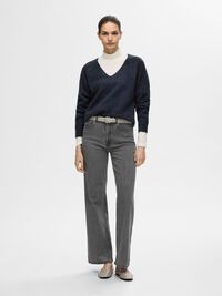 WOLLGEMISCH V-AUSSCHNITT PULLOVER, Dark Sapphire, highres