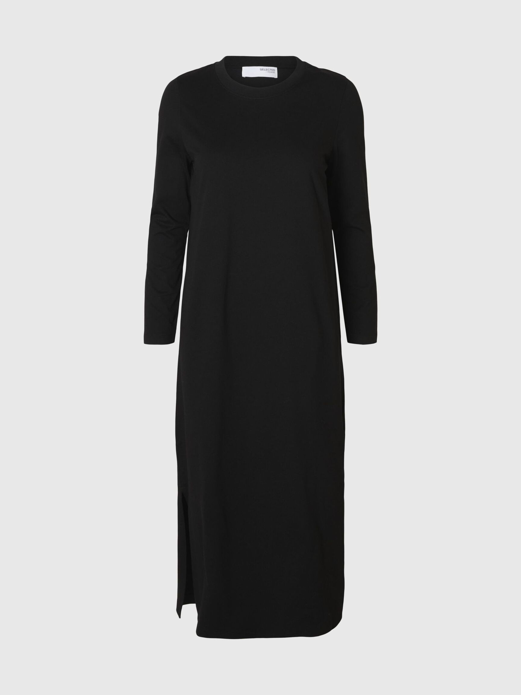 LANGE MOUWEN MIDI JURK, Black, highres