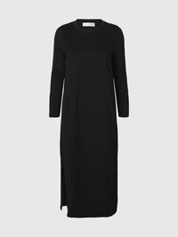 LANGE MOUWEN MIDI JURK, Black, highres