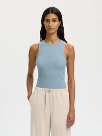 RIBBED TANK TOP, Dusty Blue, highres