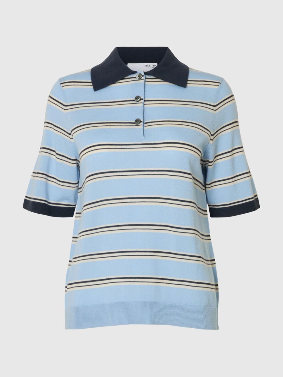 Selected 100% MERINO WOOL KNITTED POLO SHIRT, Cerulean, highres - 16099140_Cerulean_1216581_001.jpg
