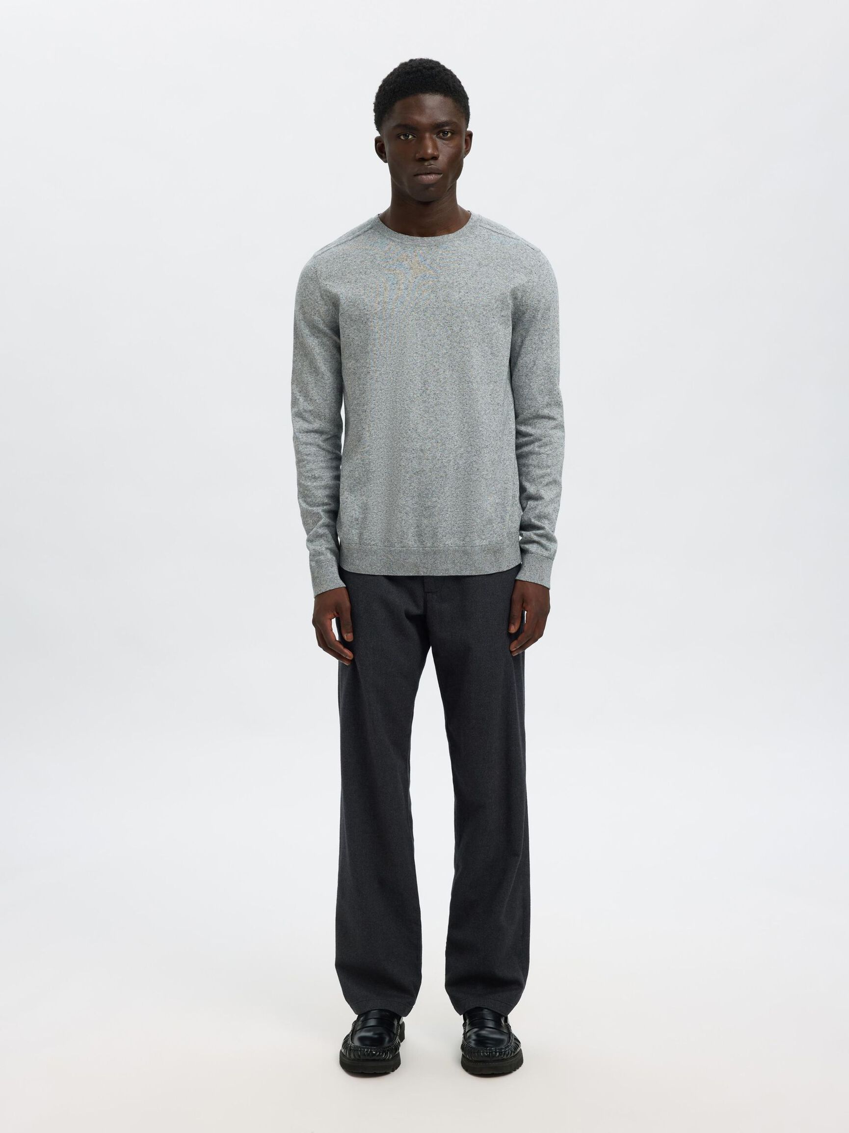 MANCHES LONGUES PULL EN MAILLE, Light Grey Melange, highres