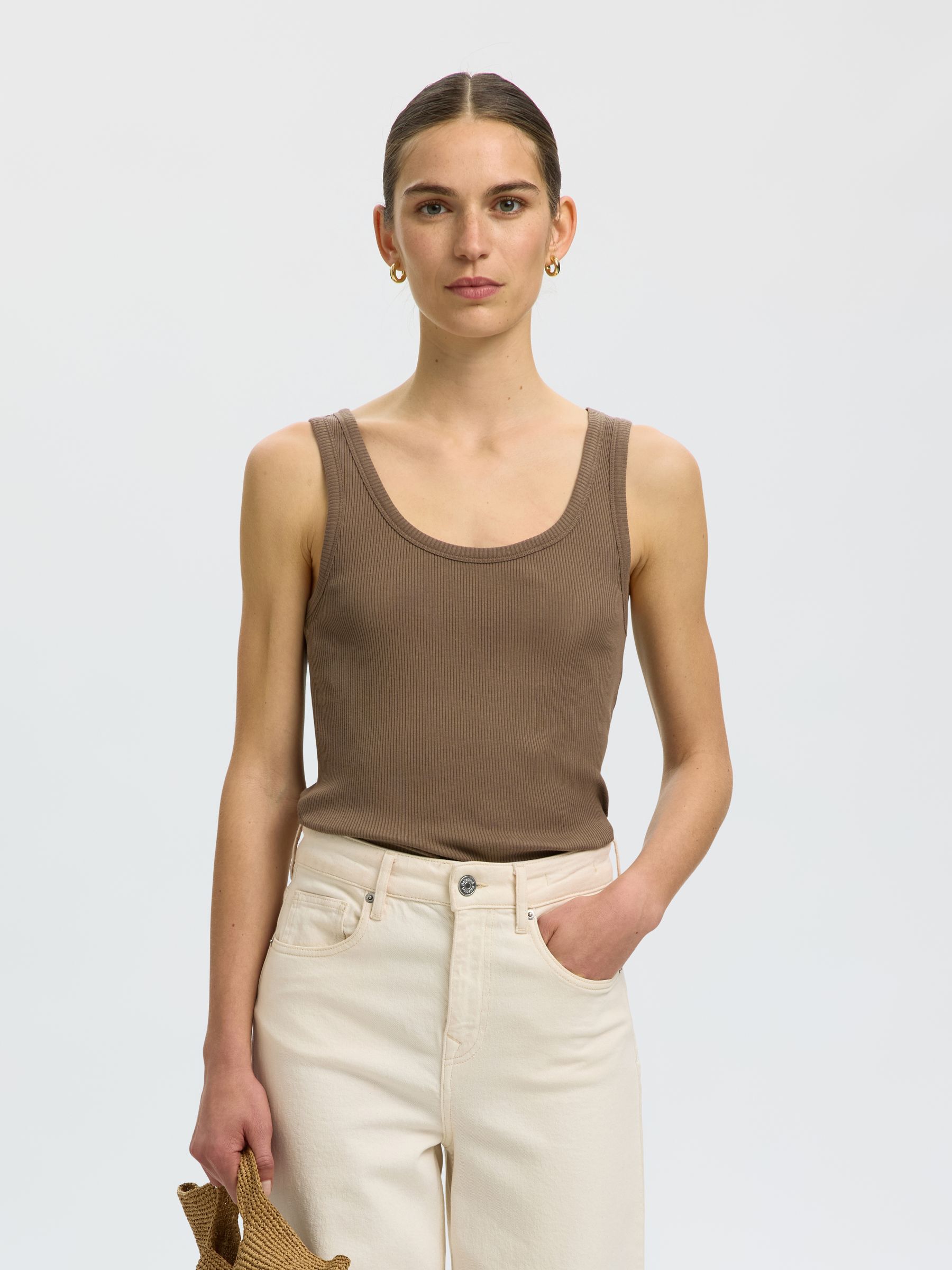 RIBBED COTTON TANK TOP, Chocolate Chip, highres