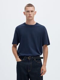 KORTÄRMAD MED AVSLAPPNAD PASSFORM T-SHIRT, Navy Blazer, highres