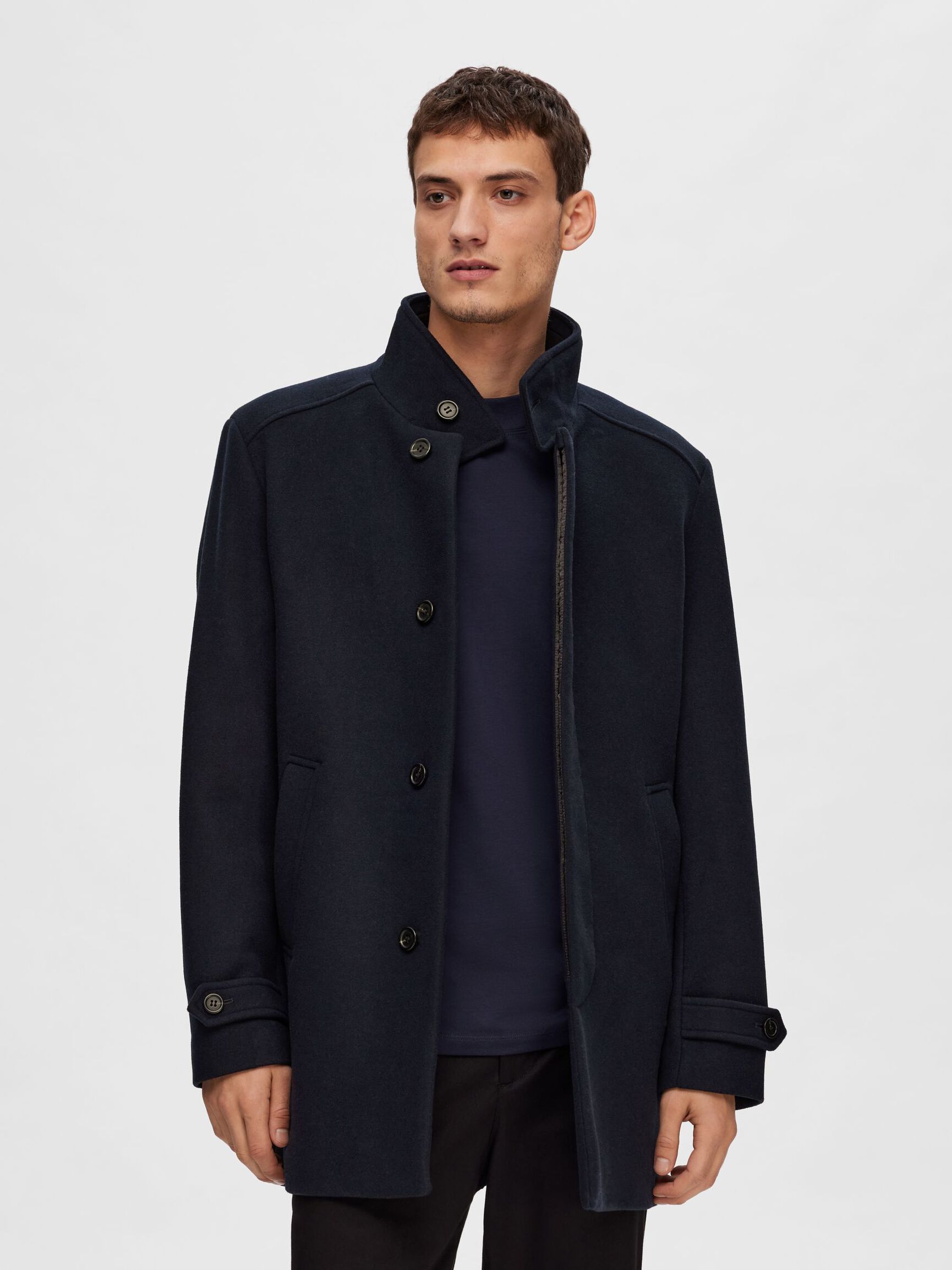 WOOL BLEND COAT, Sky Captain, highres