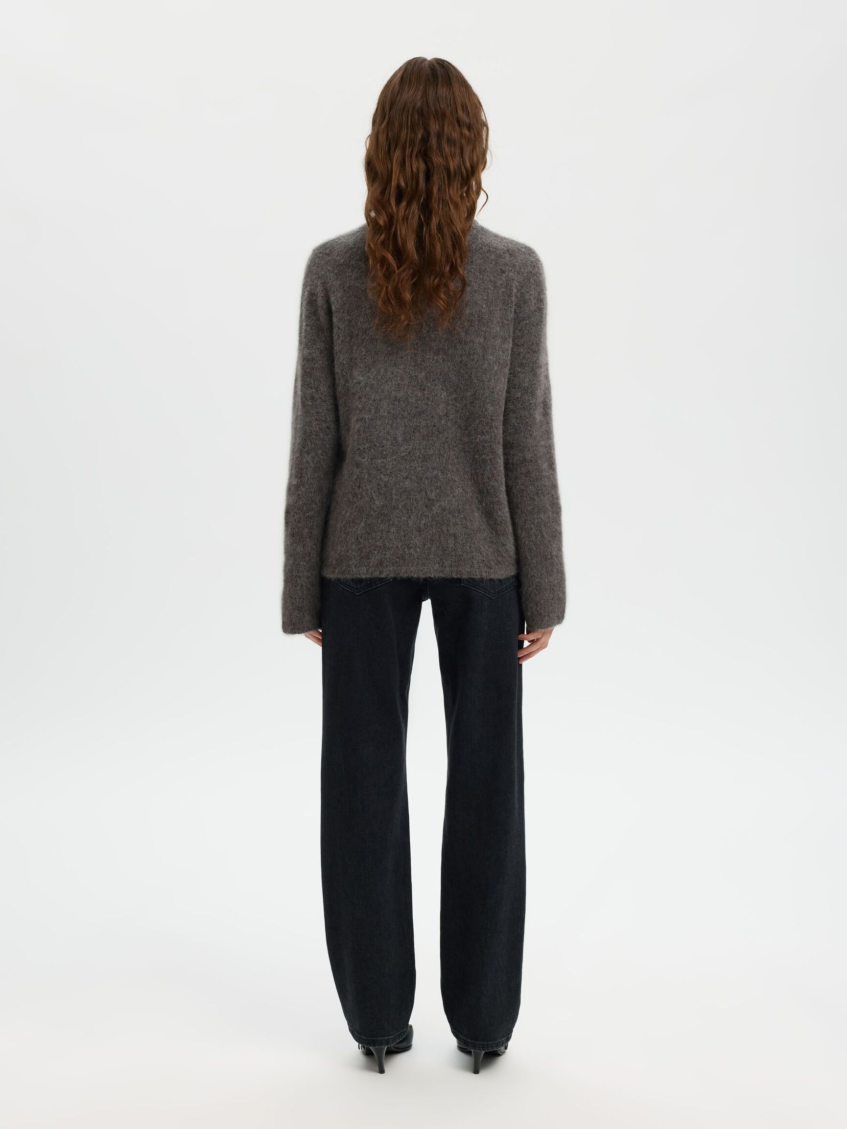 WOOL BLEND KNITTED JUMPER, Medium Grey Melange, highres