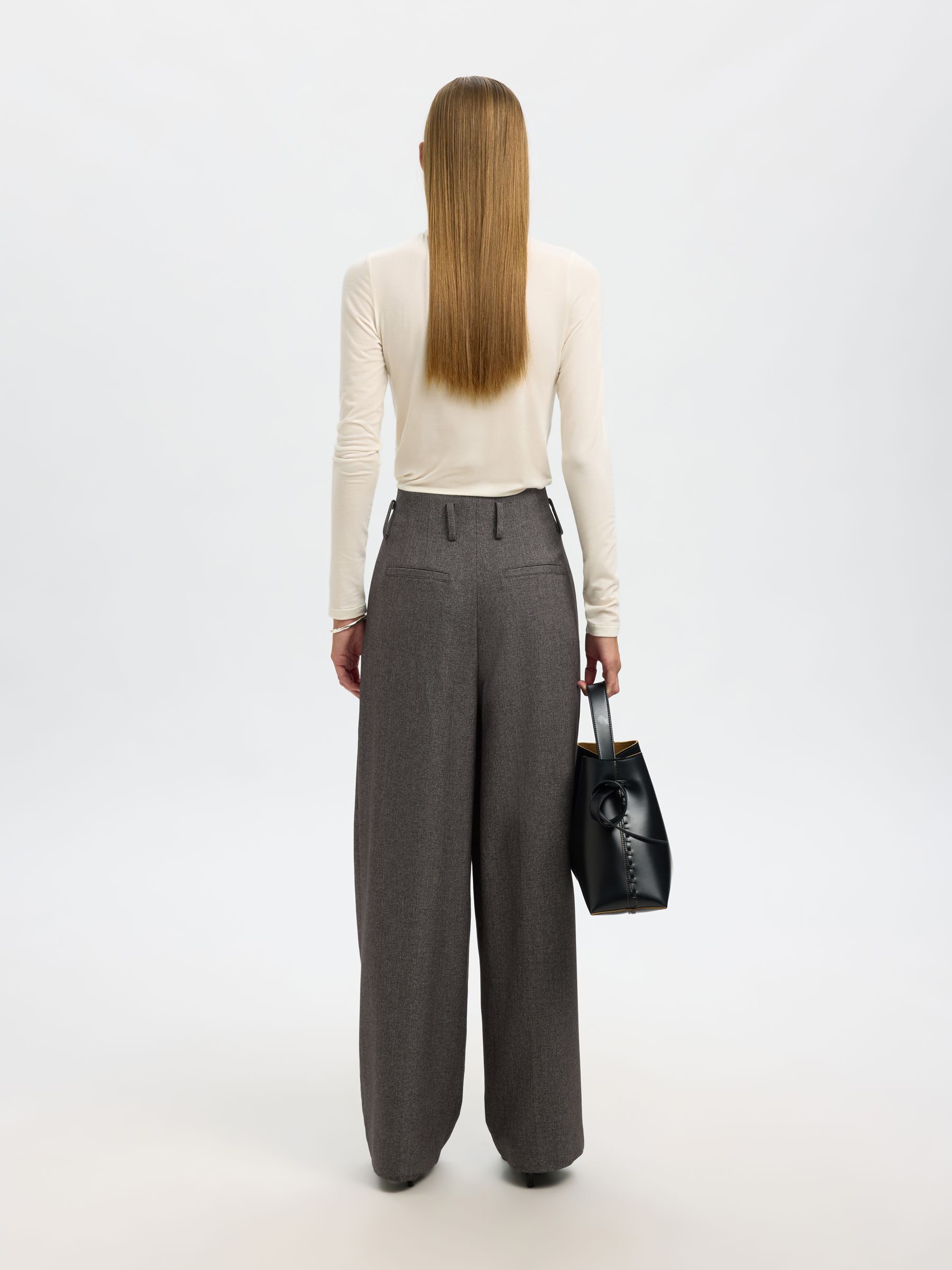 HØY MIDJE BUKSER MED VIDE BEN, Black, highres