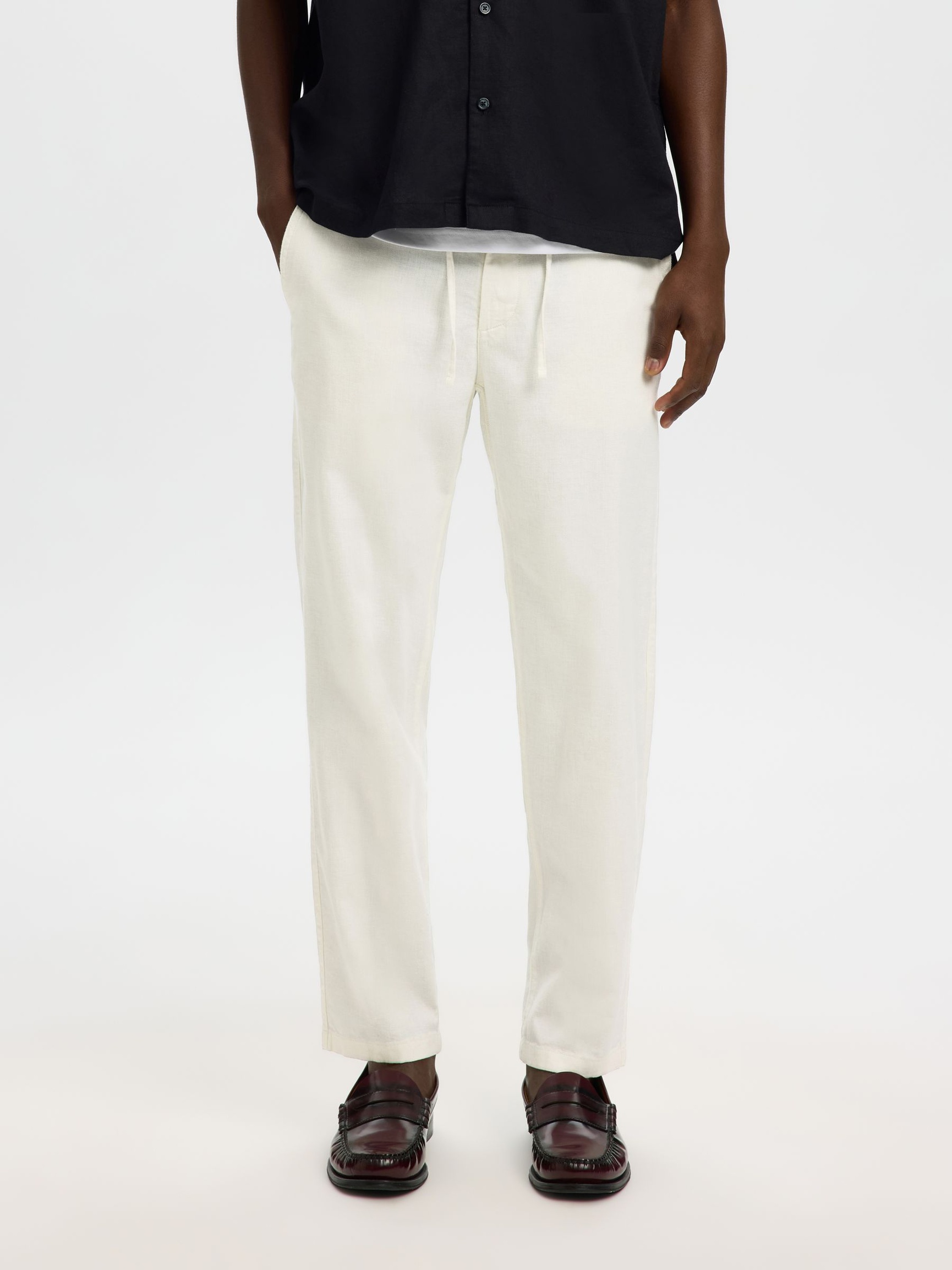 SLIM TAPERED LINEN BLEND TROUSERS, Cloud Dancer, highres