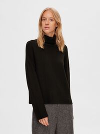 WOOL BLEND ROLL NECK JUMPER, Black, highres