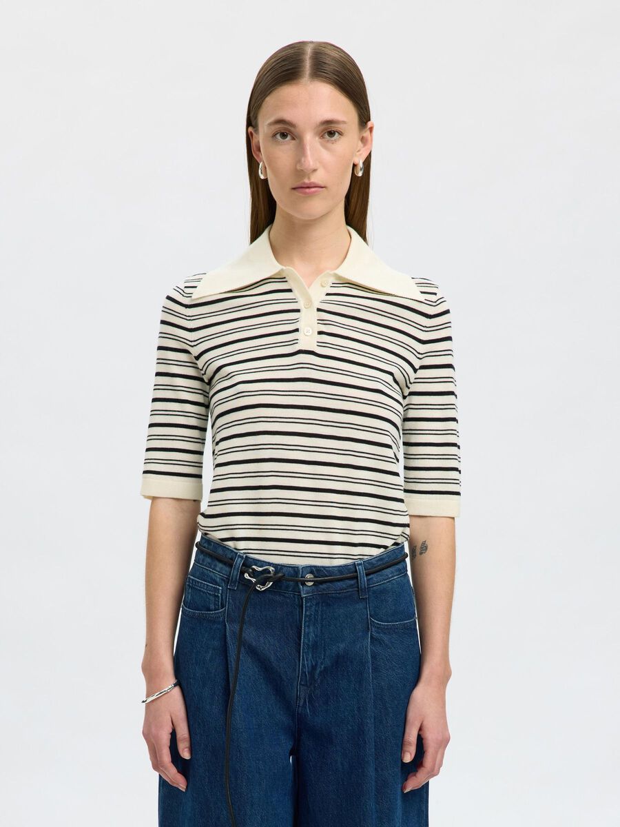 Product tile image - 100% MERINO WOOL KNITTED POLO SHIRT, Snow White | 16098117_SnowWhite_1206315