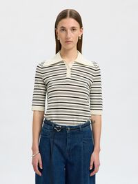 100% MERINO WOOL KNITTED POLO SHIRT, Snow White, highres