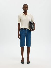 COTTON KNITTED POLO SHIRT, Snow White, highres