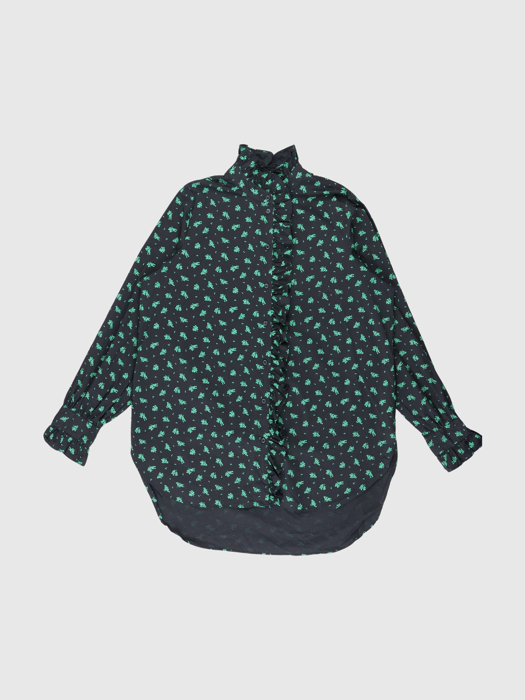 RUFFLE DETAIL LONG SLEEVED SHIRT, Black, highres