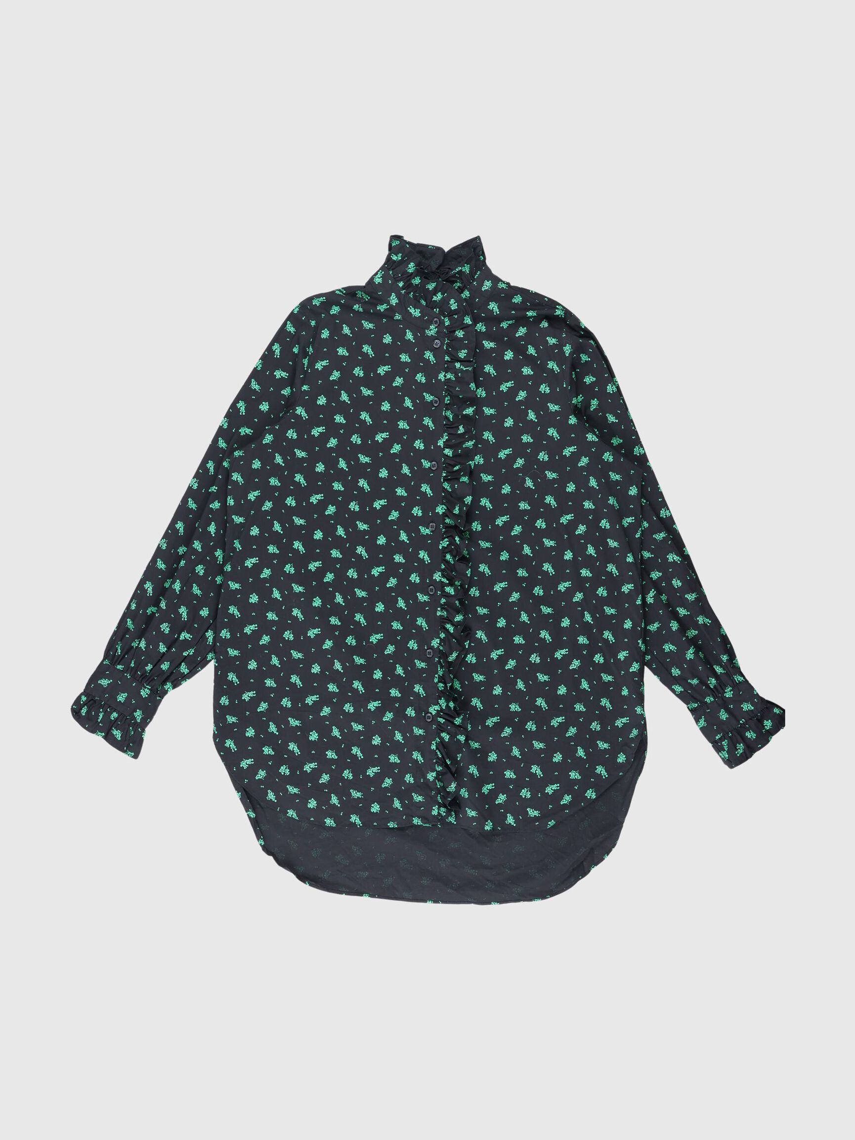 RUFFLE DETAIL LONG SLEEVED SHIRT, Black, highres