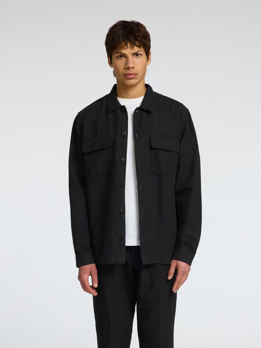 Selected LINEN BLEND OVERSHIRT, Black, highres - 16096369_Black_003.jpg