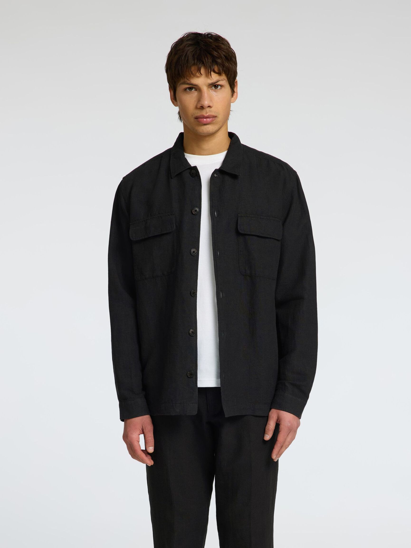 LINEN BLEND OVERSHIRT, Black, highres