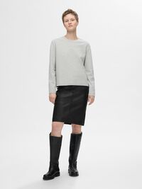 HIGH WAIST  LEATHER SKIRT, Black, highres