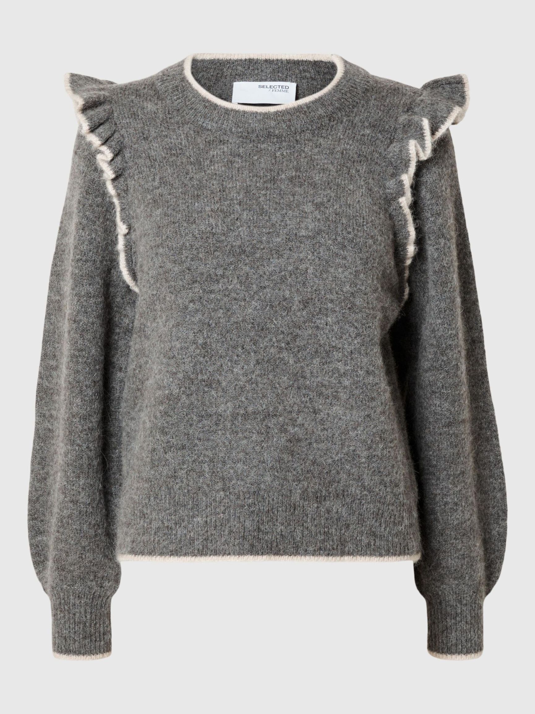 FRILLED PULLOVER, Medium Grey Melange, highres