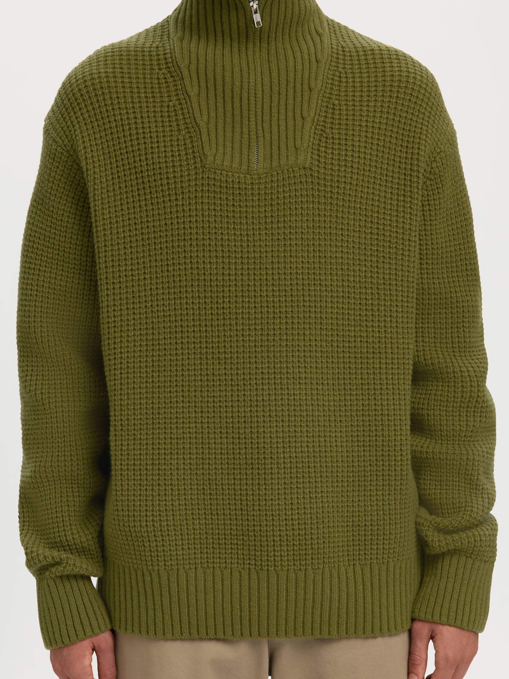 COTTON BLEND HALF-ZIP JUMPER, Avocado, highres