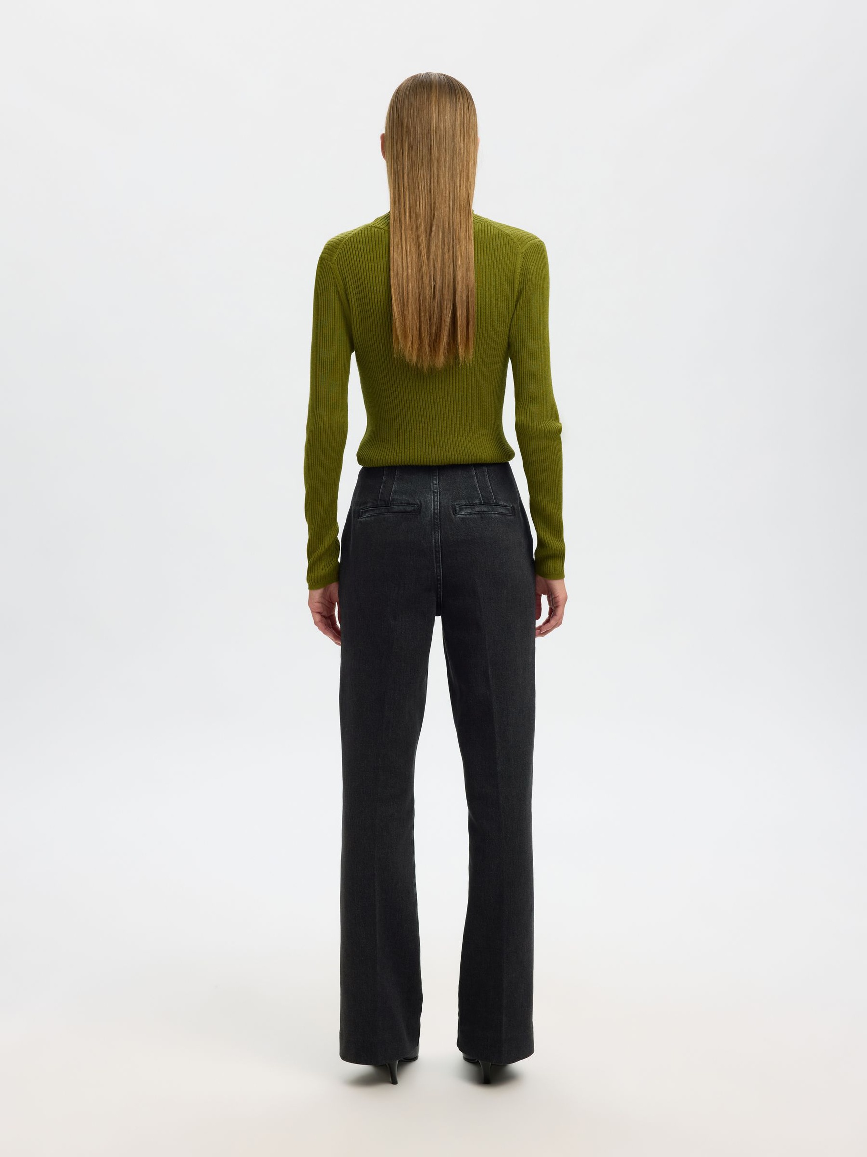 HØJTALJET FLARED JEANS, Black Denim, highres