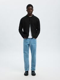 RELAXED FIT STRIKKET CARDIGAN, Black, highres