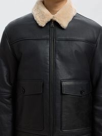 DOUBLURE EN FOURRURE VESTE EN CUIR, Black, highres